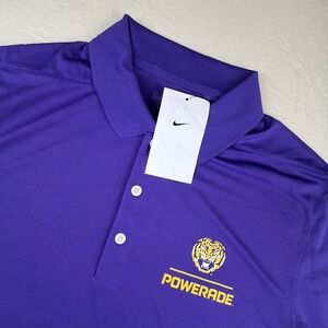 NEW Nike LSU Tigers Powerade Polo Shirt Mens Medium Purple Dri-FIT Short Sleeve